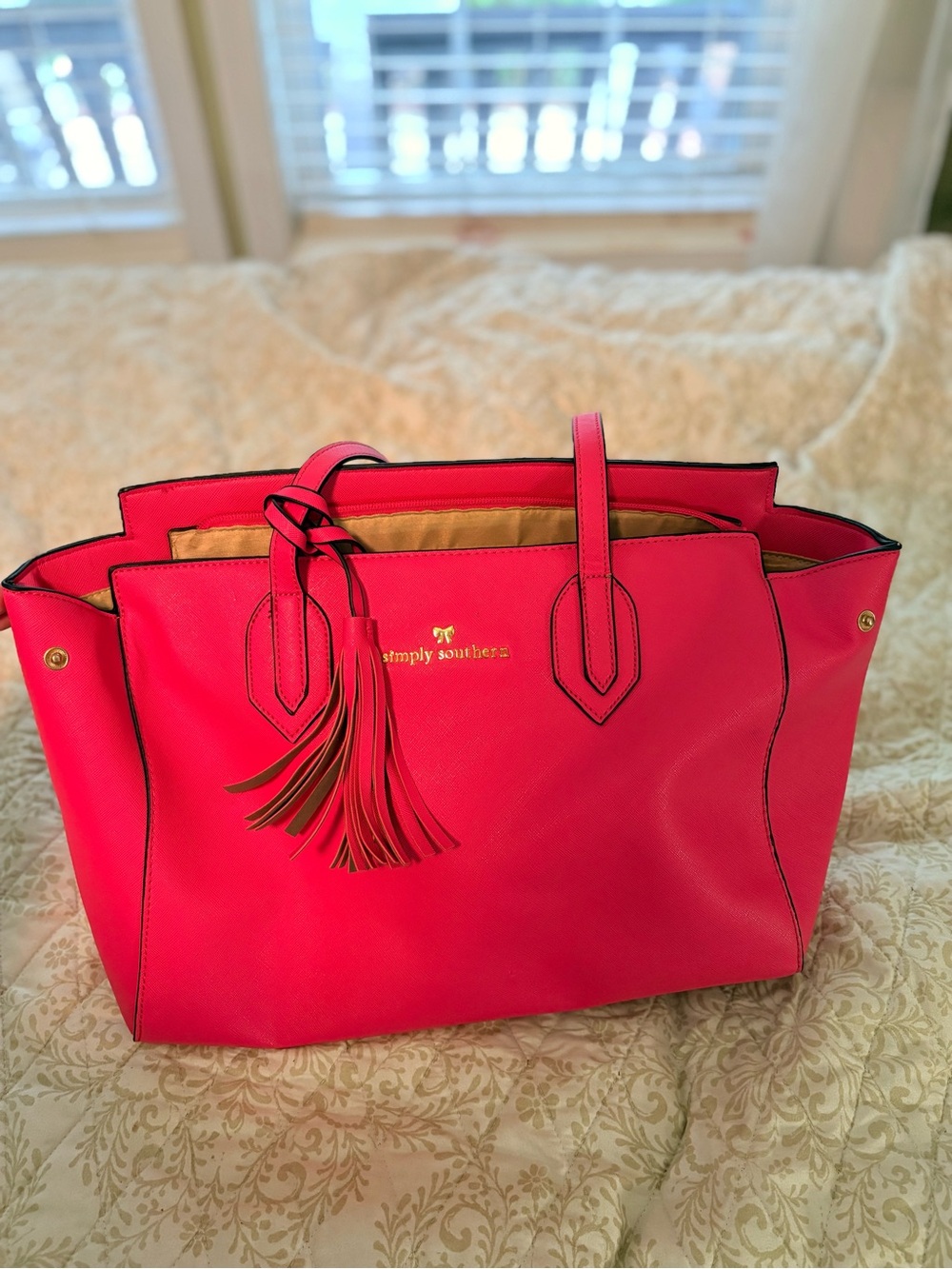 Simply Southern Bright Pink Tote with Tassel Accent